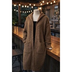 Stitchdrop Long Beige Open-Front Cardigan Duster Womens M – Cozy Boho Layering